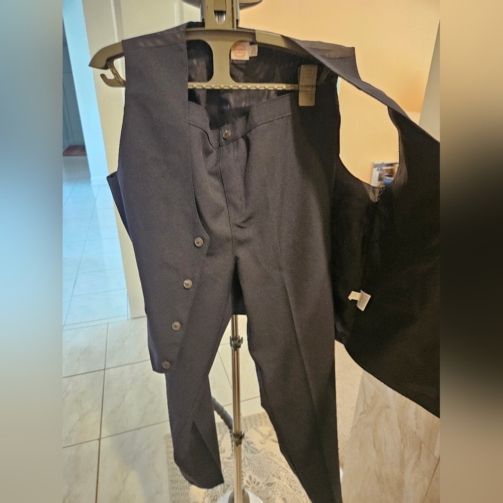 wonder nation Boy's  Navy Dress Pants with Elastic Waist And Vest